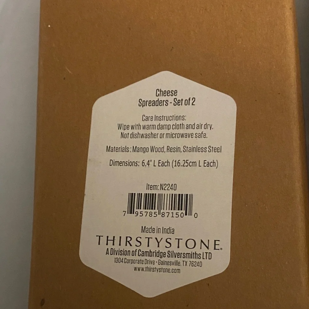 Thirstystone Cheese Spreaders, Silver Blades and Wooden and Acrylic Handles NWT
